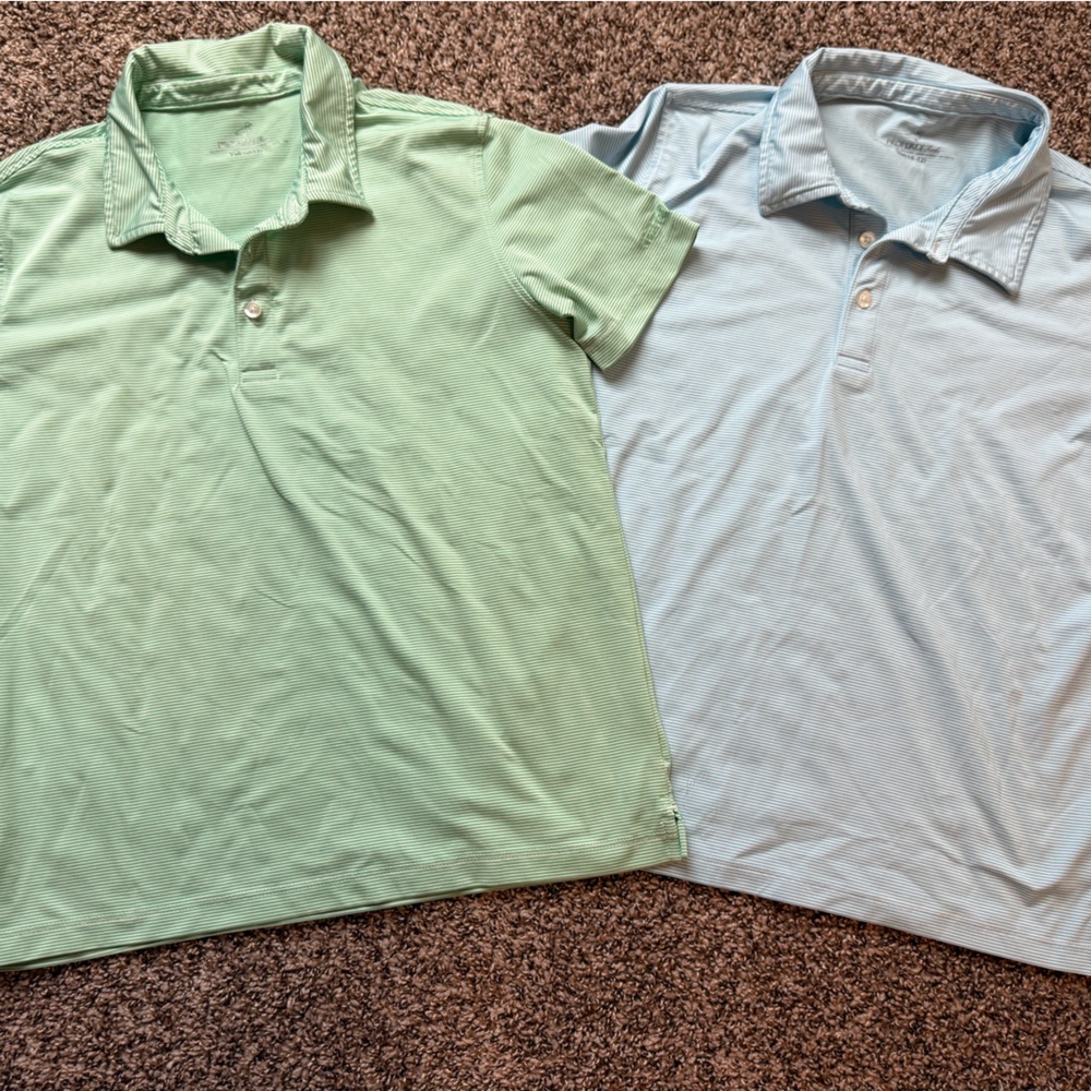 Properly Tied Boys Gulfport Polo Powder Blue Stripe & Green Stripe YM 10-12 Lot